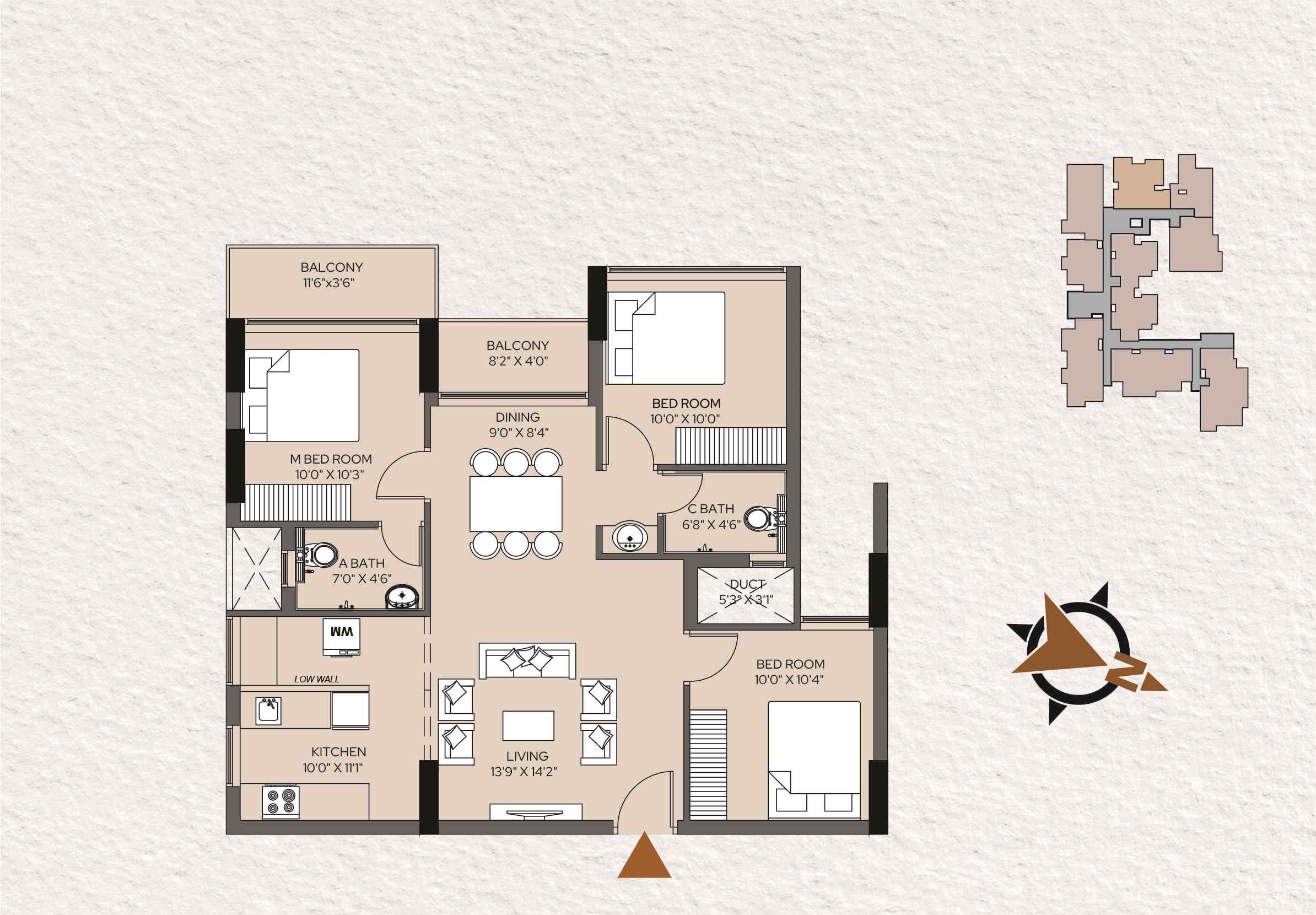 Rohan Park in Kotekar Beeri 3 BHK floor plan